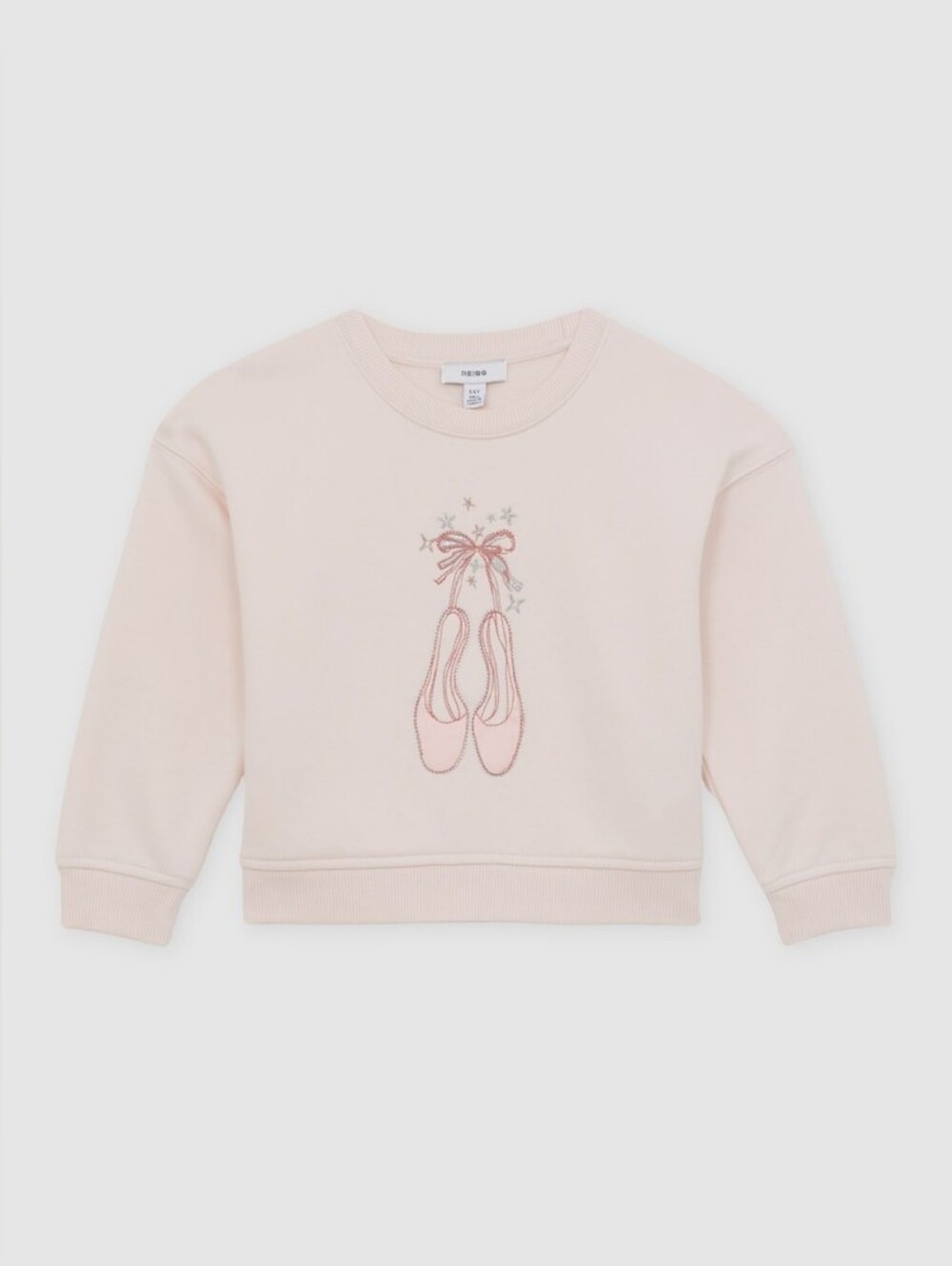 Reiss Girl's Pink Eliza Ballet Slippers & Bow Embroidered Sweater Size 6/7